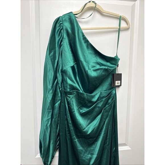 Mac Duggal Size 8 Green 26588 Satin One Shoulder Formal Evening Dress Gown Prom - Picture 5 of 11